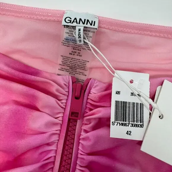 GANNI Pink Tie Dye Front Zip Bandeau Bikini TOP - Picture 8 of 9